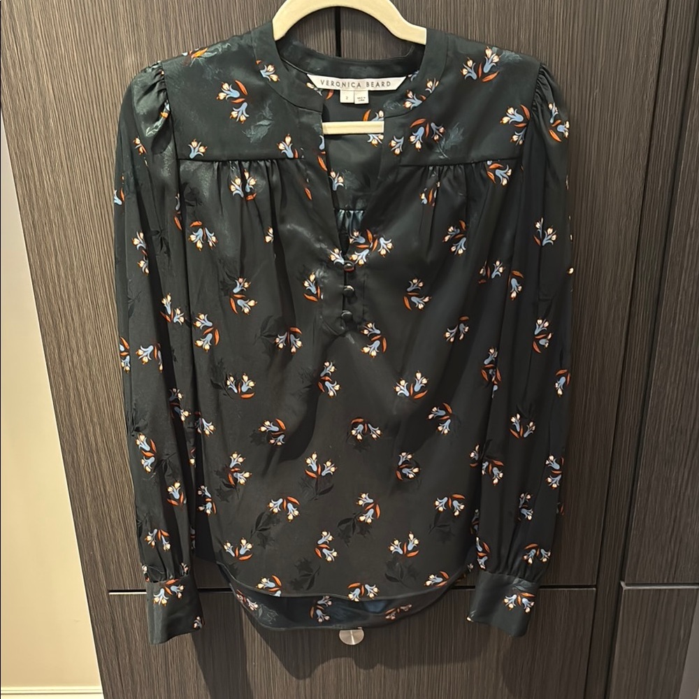 Veronica Beard Green Floral Blouse